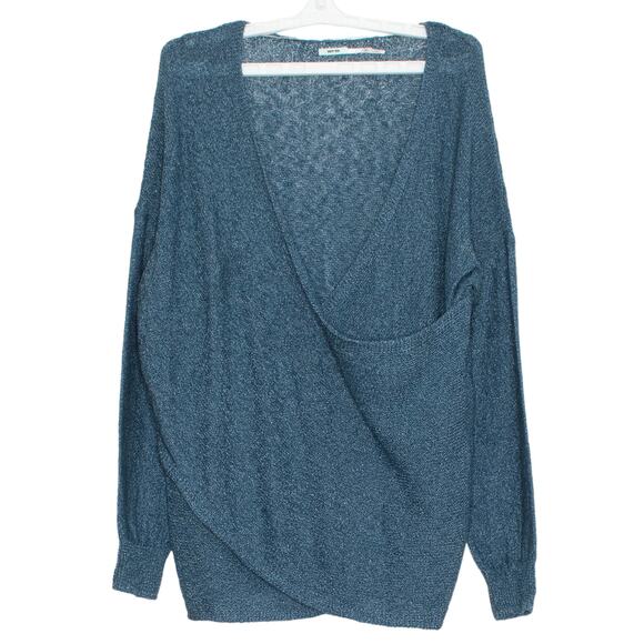 Kimchi Blue Sweater Faux Wrap Minimalist Scandi Boho Cozy Luxe Metallic Large - Picture 1 of 6